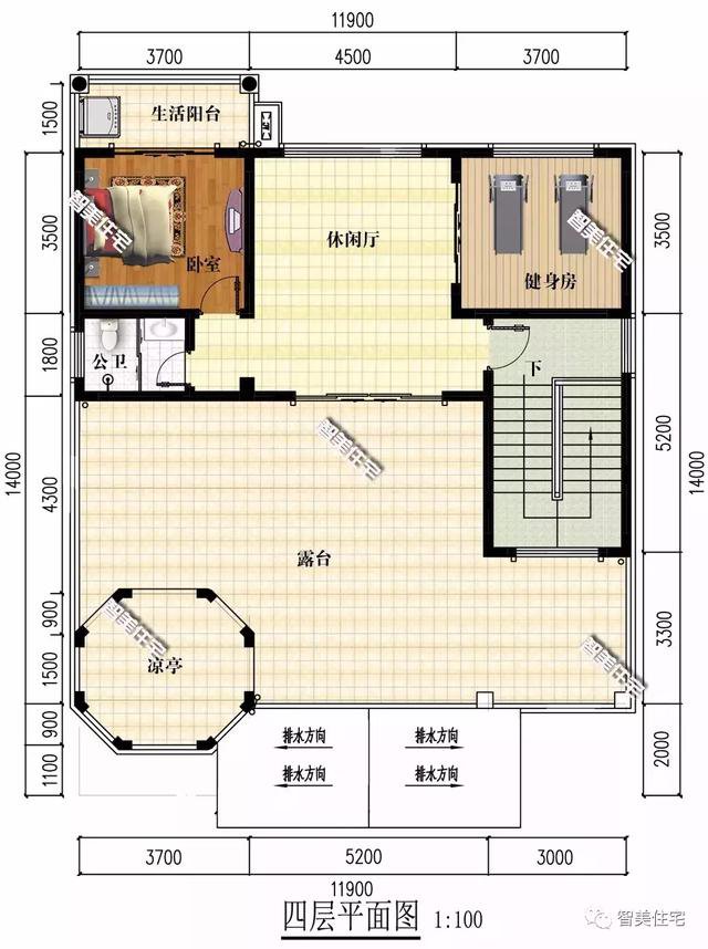 带露台凉亭的四层农村自建房户型方案图，小亭子很漂亮