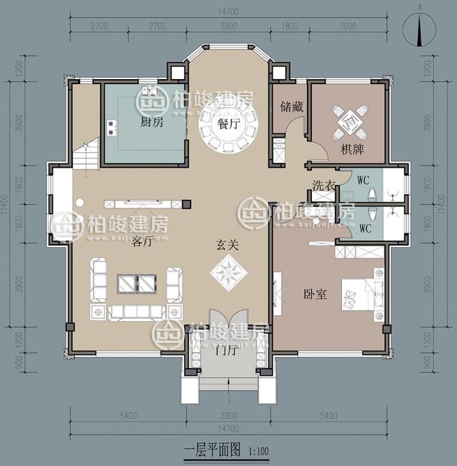 16.9X15.5m农村二层简欧别墅图，砖混结构，造价每户二十五万