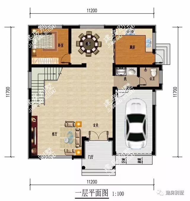 面宽11米多的农村自建房设计图，都有复式客厅，内外都大气