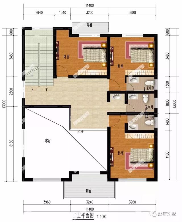 面宽11米多的农村自建房设计图，都有复式客厅，内外都大气