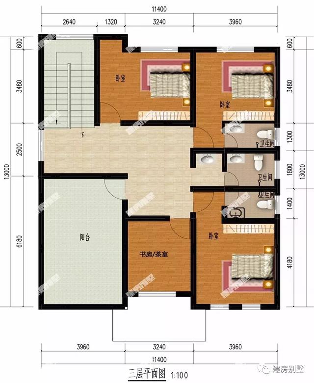 面宽11米多的农村自建房设计图，都有复式客厅，内外都大气