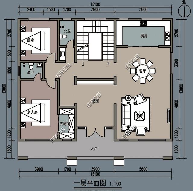 新中式别墅设计图，父子携手建农村养老房，每人出资30万，有个堂屋就是美滋滋