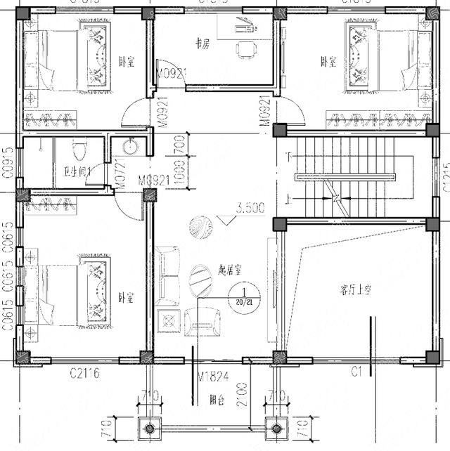 13×11米37万2厅6卧三层别墅设计图，车库+挑空客厅+落地窗+茶室，属简欧轻奢户型