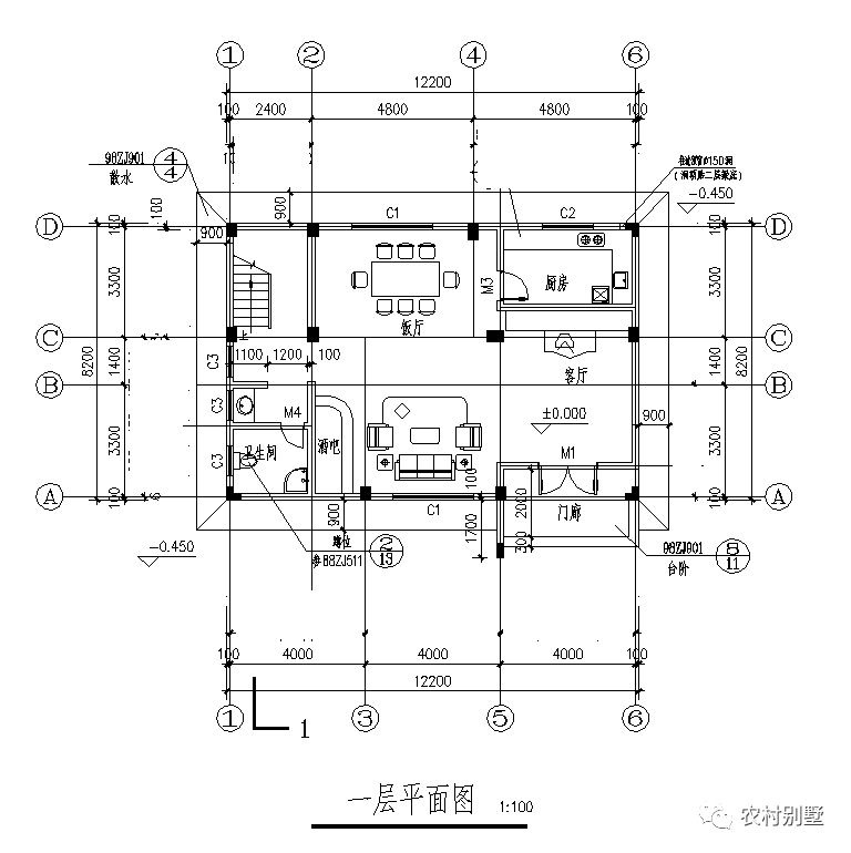 12x8现代四层米农村自建房图，可商住两用