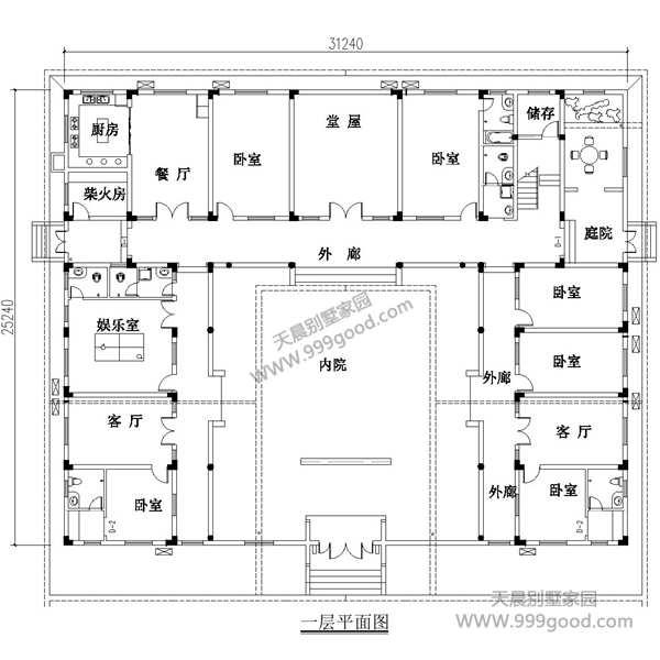 经典农村三合院别墅户型方案图，附室内装修图