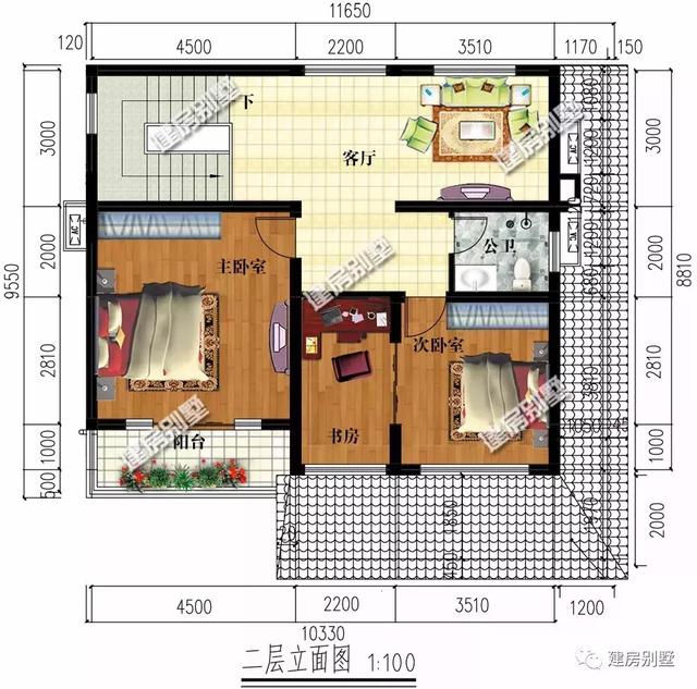 二层小洋楼设计图，11.65×9.55米，南北通透，23万建起来