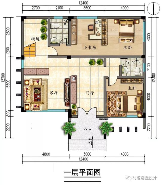 三层现代别墅设计方案，12x12米7室6卫，时尚雅致，适合农村自建