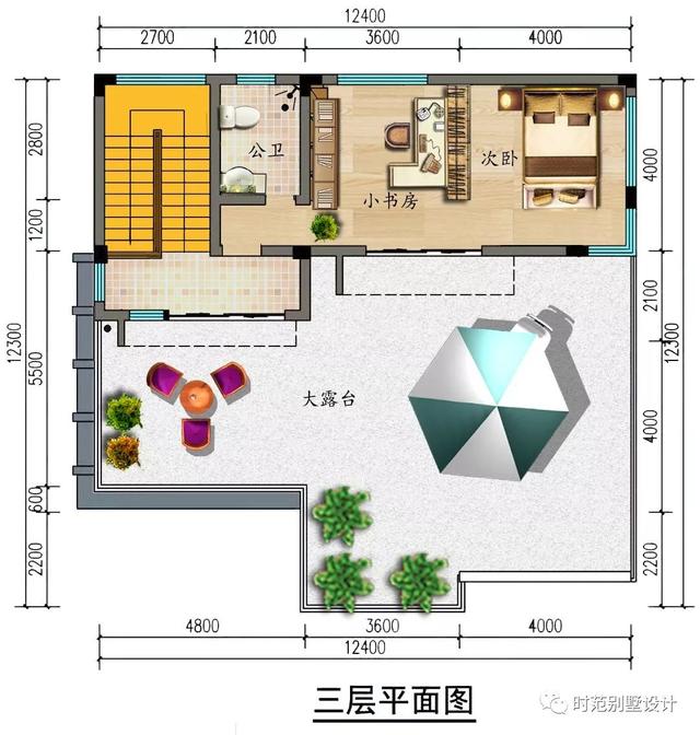 三层现代别墅设计方案，12x12米7室6卫，时尚雅致，适合农村自建