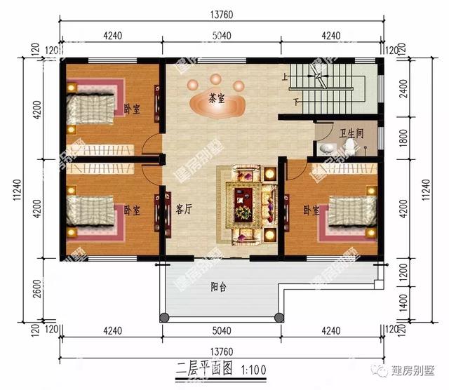 两栋简约风格自建房设计图，第二栋屋顶带观景凉亭