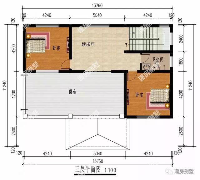 两栋简约风格自建房设计图，第二栋屋顶带观景凉亭