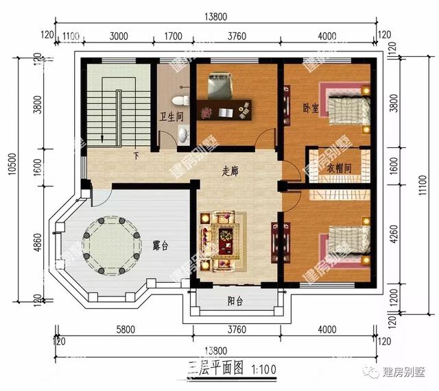 两栋简约风格自建房设计图，第二栋屋顶带观景凉亭